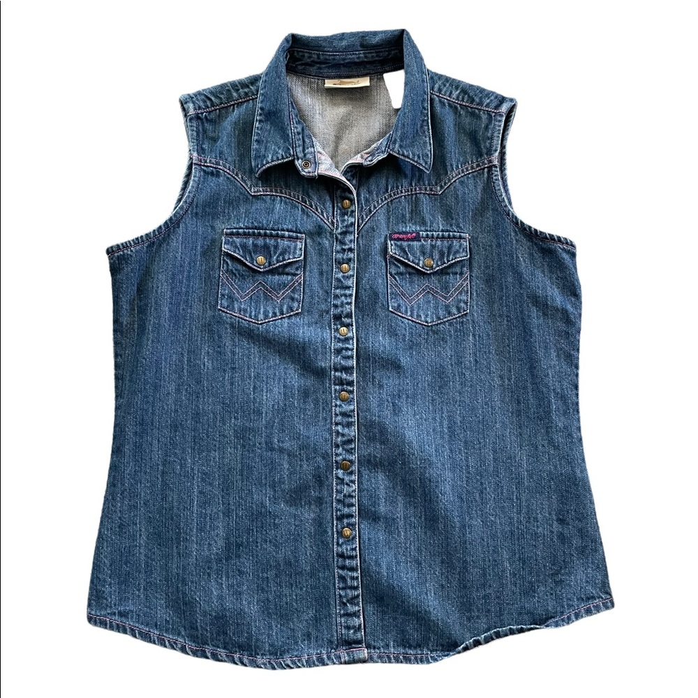 WRANGLER Blue Jean Sleeveless Button Down Shirt Women's Size Large